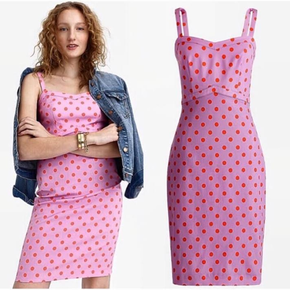 J.Crew Polka Dot Sheath Dress In Orange Peony